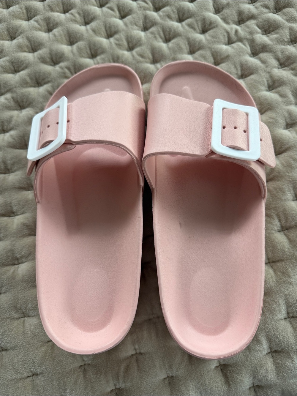 Kids Pink Slide Sandals with White Buckle